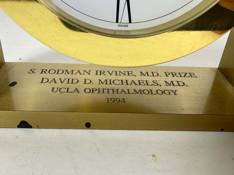 Vintage Tiffany & Co Brass Desk Clock Engraved To Dr. David D. Michaels, UCLA Ophthalmology 5W X 4.5H [Photo 5]