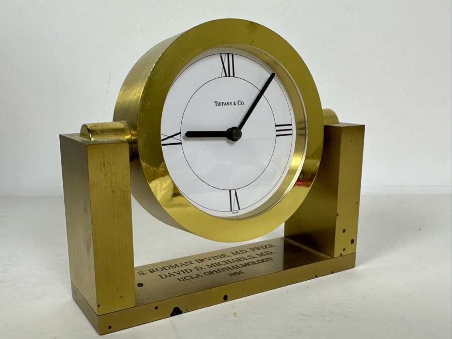 Vintage Tiffany & Co Brass Desk Clock Engraved To Dr. David D. Michaels, UCLA Ophthalmology 5W X 4.5H [Photo 6]