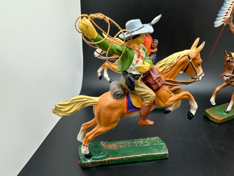 (5) Vintage Elastolin Germany O&M Hausser Toy Cowboys And Indians Miniature Figures [Photo 5]
