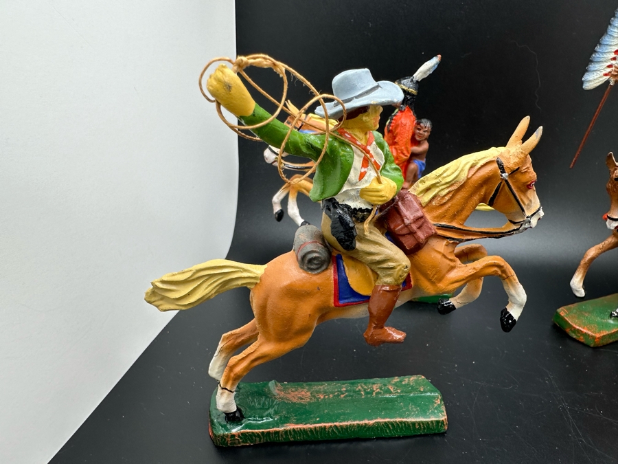 (5) Vintage Elastolin Germany O&M Hausser Toy Cowboys And Indians Miniature Figures [Photo 7]