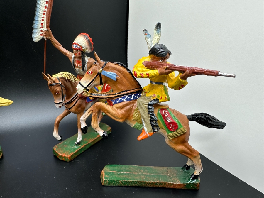 (5) Vintage Elastolin Germany O&M Hausser Toy Cowboys And Indians Miniature Figures [Photo 6]