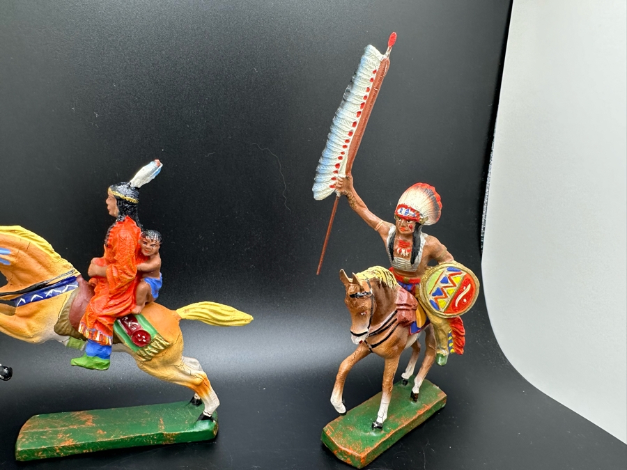(5) Vintage Elastolin Germany O&M Hausser Toy Cowboys And Indians Miniature Figures [Photo 9]