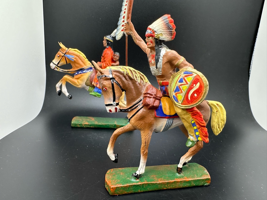 Vintage Elastolin Germany O M Hausser Toy Cowboys And Indians Miniature Figures