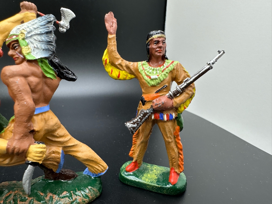 (3) Vintage Elastolin Germany O&M Hausser Toy Cowboys And Indians Miniature Figures [Photo 5]
