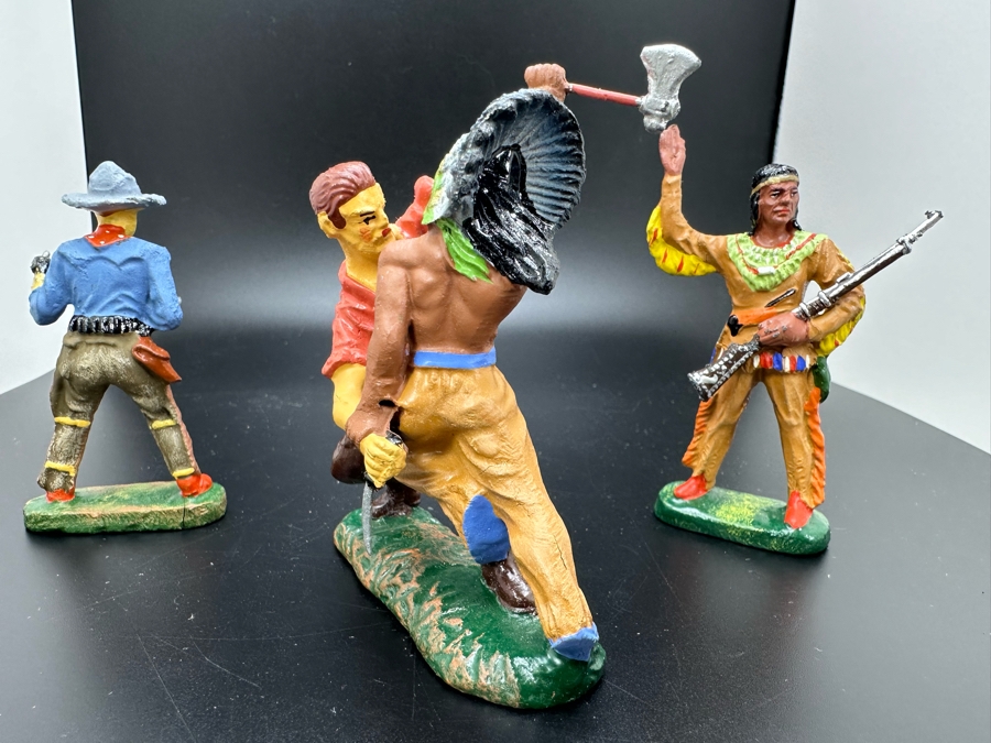 (3) Vintage Elastolin Germany O&M Hausser Toy Cowboys And Indians Miniature Figures [Photo 6]