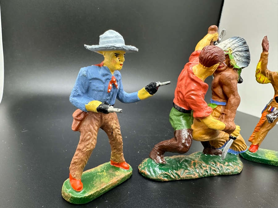 (3) Vintage Elastolin Germany O&M Hausser Toy Cowboys And Indians ...