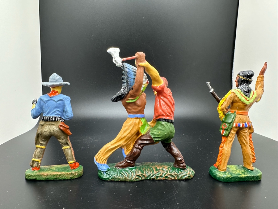 (3) Vintage Elastolin Germany O&M Hausser Toy Cowboys And Indians Miniature Figures [Photo 9]
