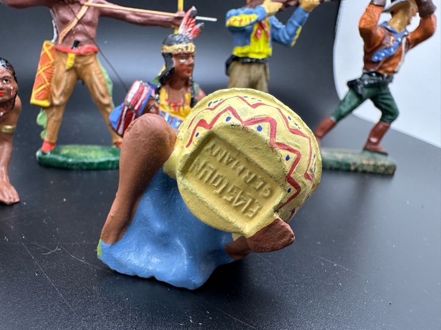 (6) Vintage Elastolin Germany O&M Hausser Toy Cowboys And Indians Miniature Figures [Photo 9]