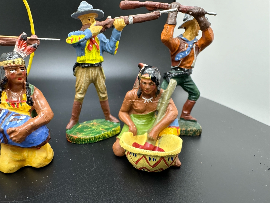 (6) Vintage Elastolin Germany O&M Hausser Toy Cowboys And Indians Miniature Figures [Photo 7]