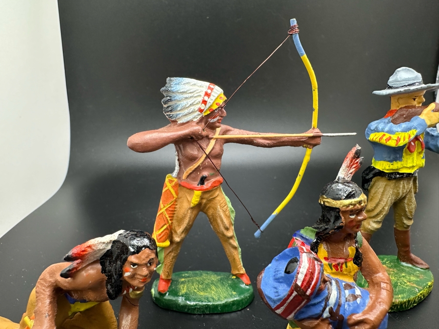 (6) Vintage Elastolin Germany O&M Hausser Toy Cowboys And Indians Miniature Figures [Photo 5]