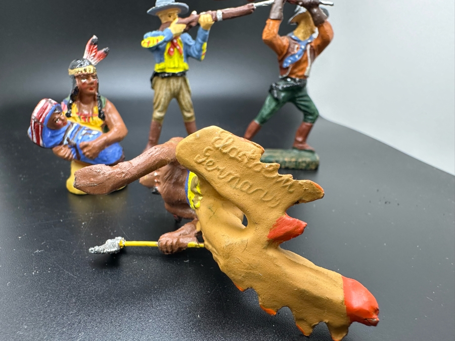 (6) Vintage Elastolin Germany O&M Hausser Toy Cowboys And Indians Miniature Figures [Photo 11]