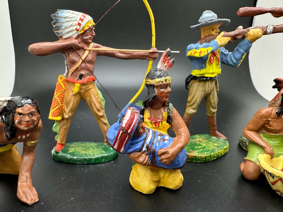 (6) Vintage Elastolin Germany O&M Hausser Toy Cowboys And Indians Miniature Figures [Photo 6]