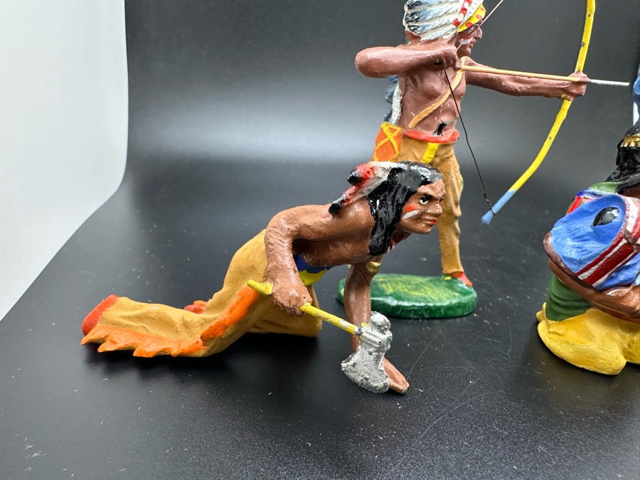 (6) Vintage Elastolin Germany O&M Hausser Toy Cowboys And Indians Miniature Figures [Photo 4]