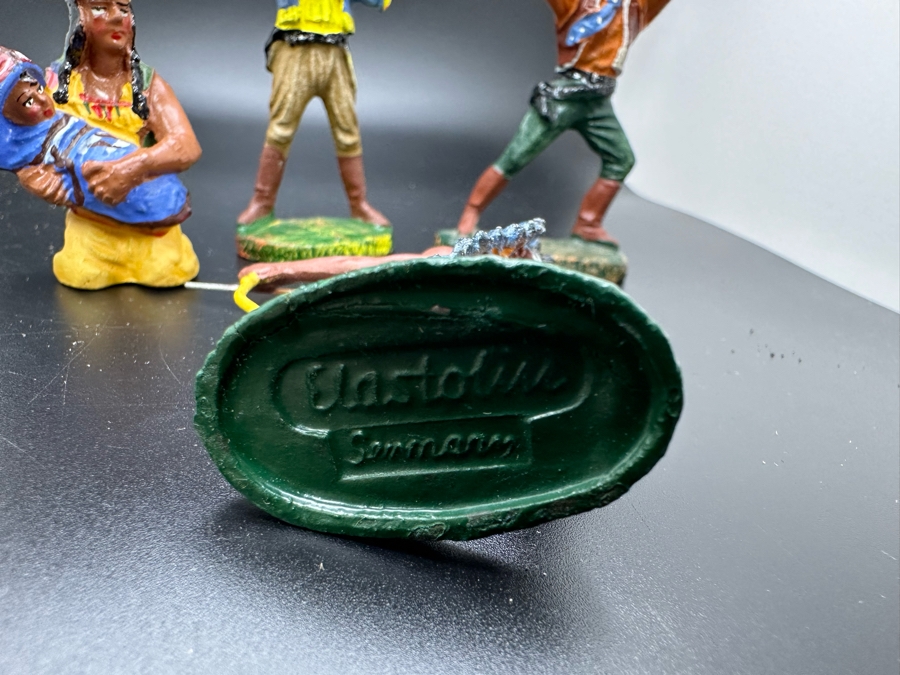 (6) Vintage Elastolin Germany O&M Hausser Toy Cowboys And Indians Miniature Figures [Photo 10]