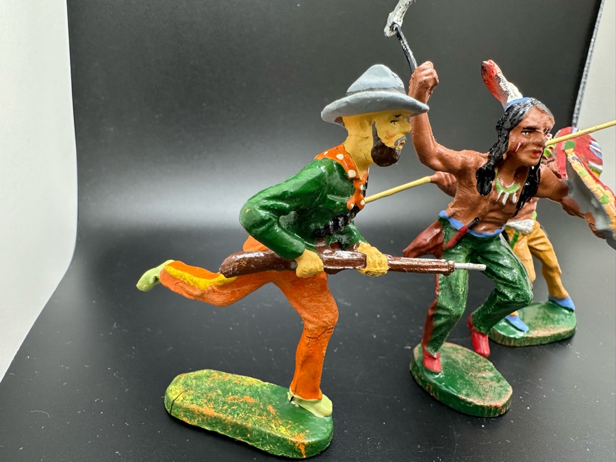 (4) Vintage Elastolin Germany O&M Hausser Toy Cowboys And Indians Miniature Figures [Photo 8]