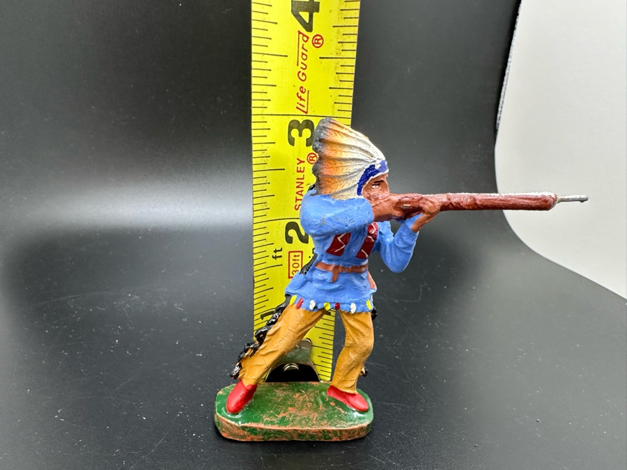 (4) Vintage Elastolin Germany O&M Hausser Toy Cowboys And Indians Miniature Figures [Photo 14]