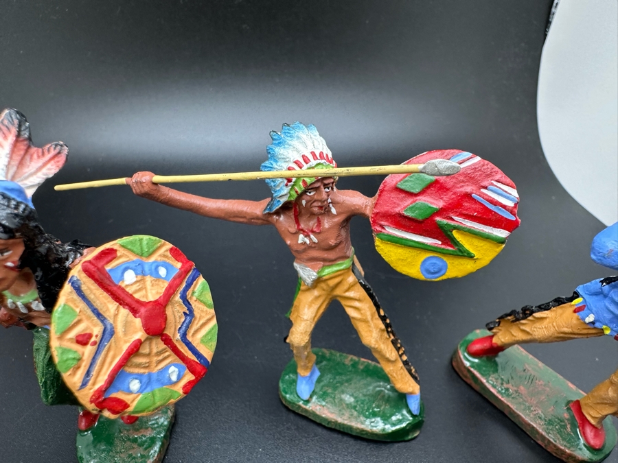 (4) Vintage Elastolin Germany O&M Hausser Toy Cowboys And Indians Miniature Figures [Photo 4]