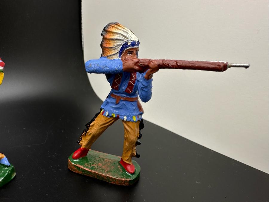 (4) Vintage Elastolin Germany O&M Hausser Toy Cowboys And Indians Miniature Figures [Photo 7]