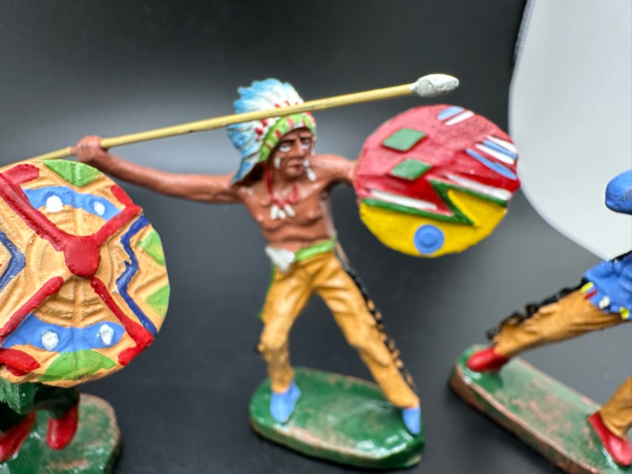 (4) Vintage Elastolin Germany O&M Hausser Toy Cowboys And Indians Miniature Figures [Photo 5]