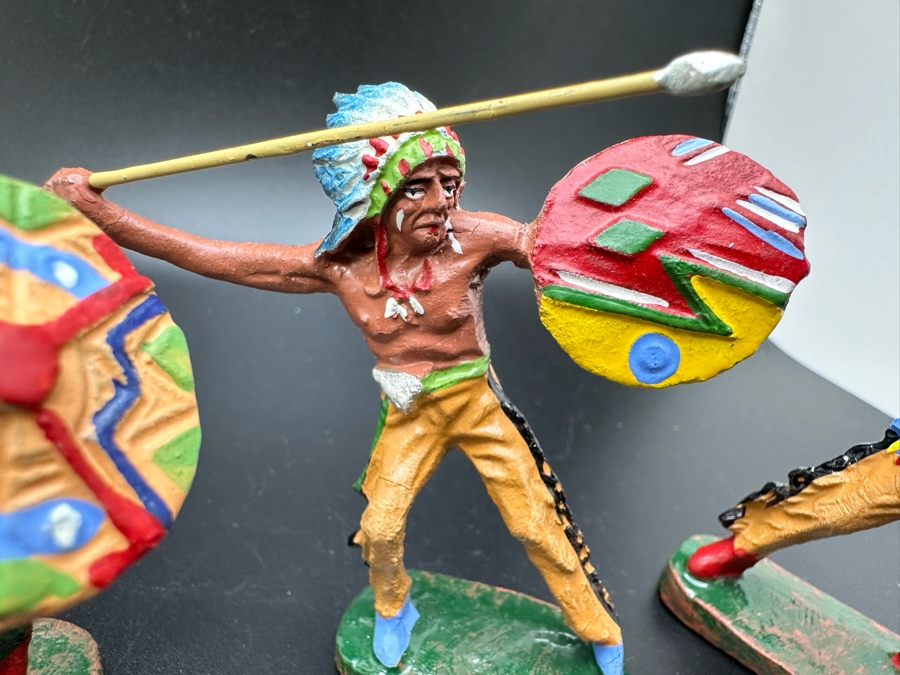 (4) Vintage Elastolin Germany O&M Hausser Toy Cowboys And Indians Miniature Figures [Photo 6]