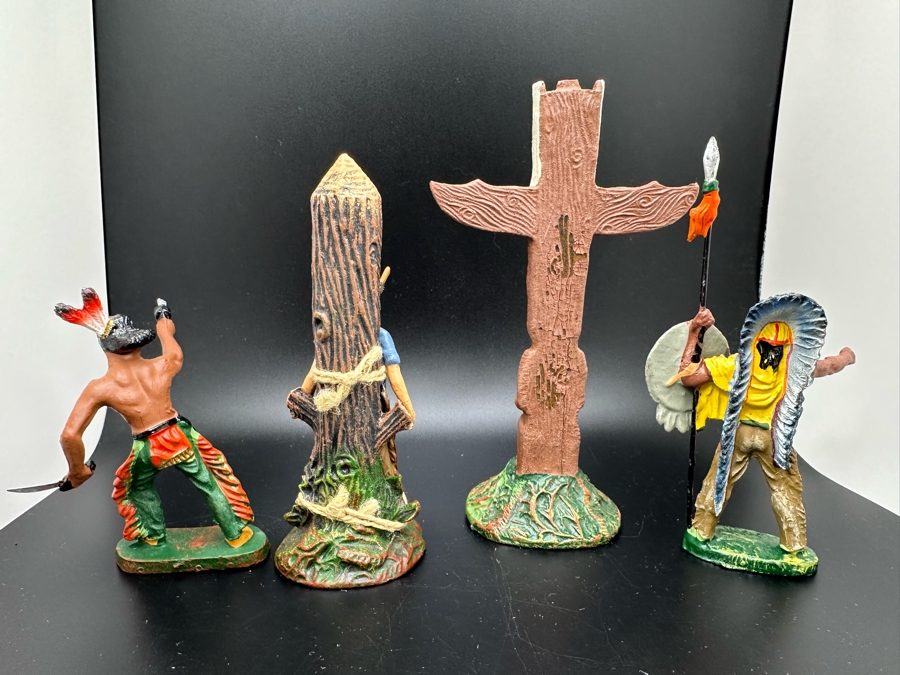 (4) Vintage Elastolin Germany O&M Hausser Toy Cowboys And Indians Miniature Figures [Photo 9]