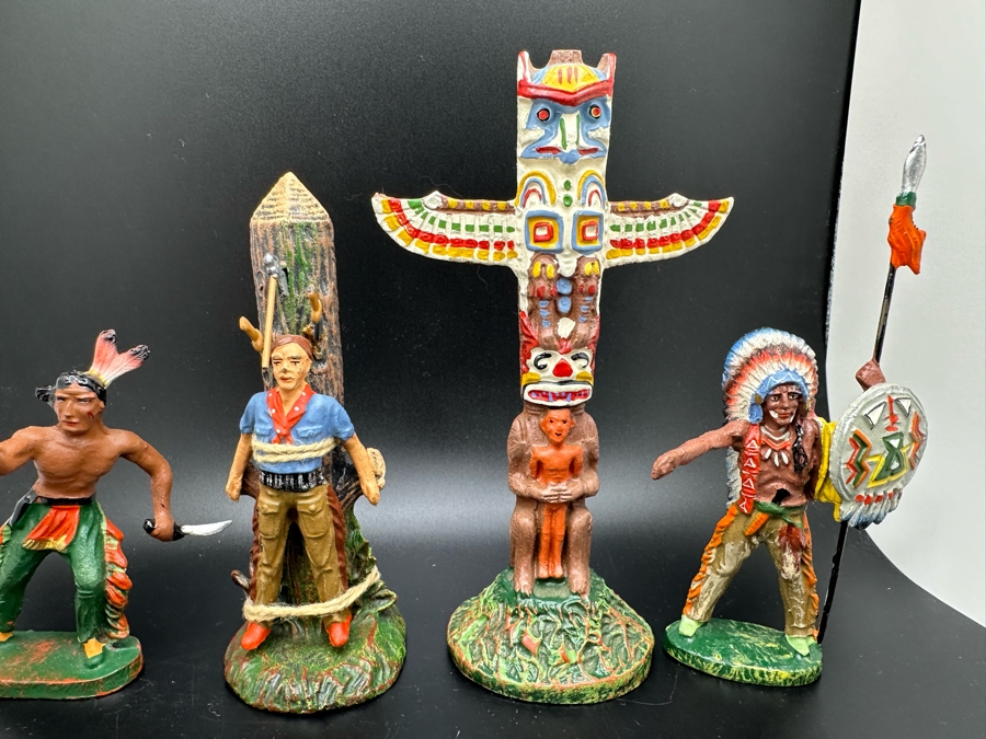 (4) Vintage Elastolin Germany O&M Hausser Toy Cowboys And Indians Miniature Figures [Photo 7]