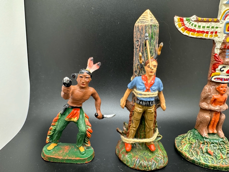 (4) Vintage Elastolin Germany O&M Hausser Toy Cowboys And Indians Miniature Figures [Photo 5]