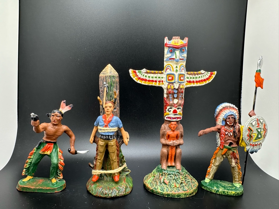 (4) Vintage Elastolin Germany O&M Hausser Toy Cowboys And Indians Miniature Figures [Photo 4]