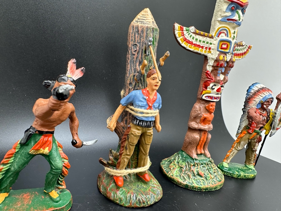 (4) Vintage Elastolin Germany O&M Hausser Toy Cowboys And Indians Miniature Figures [Photo 6]