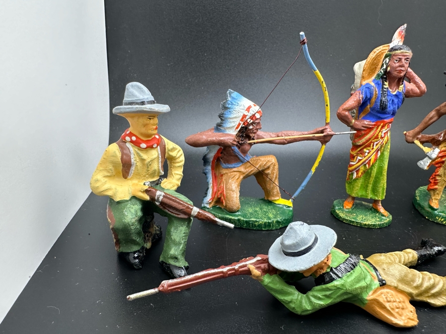 (7) Vintage Elastolin Germany O&M Hausser Toy Cowboys And Indians Miniature Figures [Photo 5]