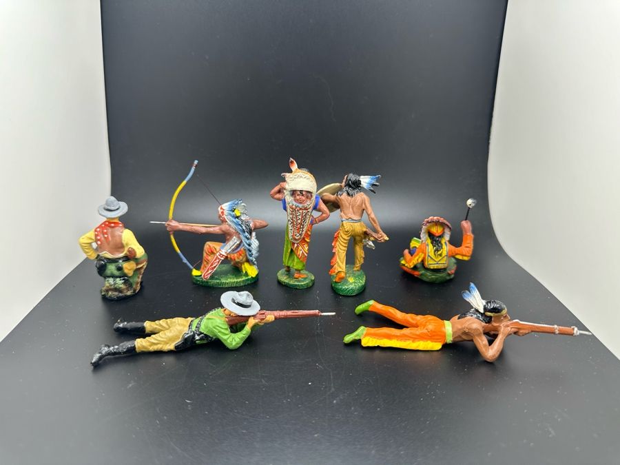 (7) Vintage Elastolin Germany O&M Hausser Toy Cowboys And Indians Miniature Figures [Photo 11]