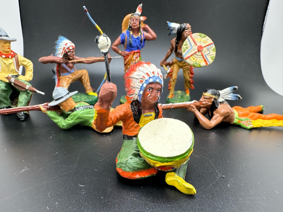 (7) Vintage Elastolin Germany O&M Hausser Toy Cowboys And Indians Miniature Figures [Photo 10]