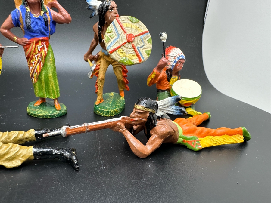 (7) Vintage Elastolin Germany O&M Hausser Toy Cowboys And Indians Miniature Figures [Photo 9]