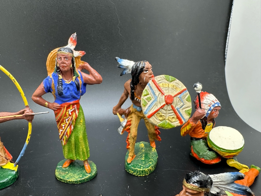 (7) Vintage Elastolin Germany O&M Hausser Toy Cowboys And Indians Miniature Figures [Photo 8]
