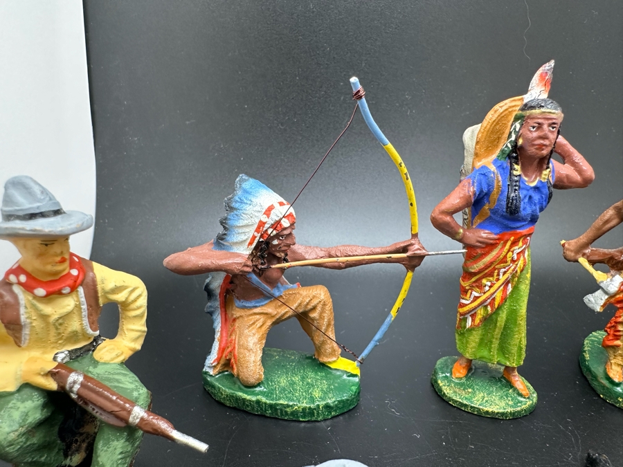 (7) Vintage Elastolin Germany O&M Hausser Toy Cowboys And Indians Miniature Figures [Photo 6]