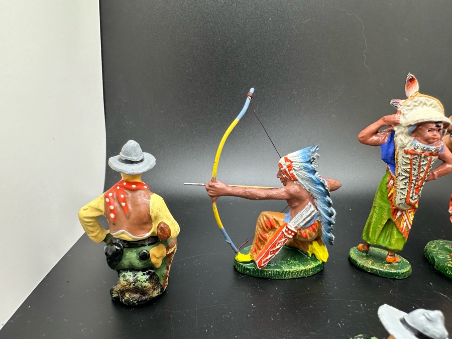(7) Vintage Elastolin Germany O&M Hausser Toy Cowboys And Indians Miniature Figures [Photo 12]