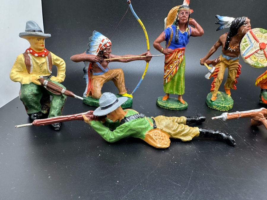 (7) Vintage Elastolin Germany O&M Hausser Toy Cowboys And Indians Miniature Figures [Photo 4]