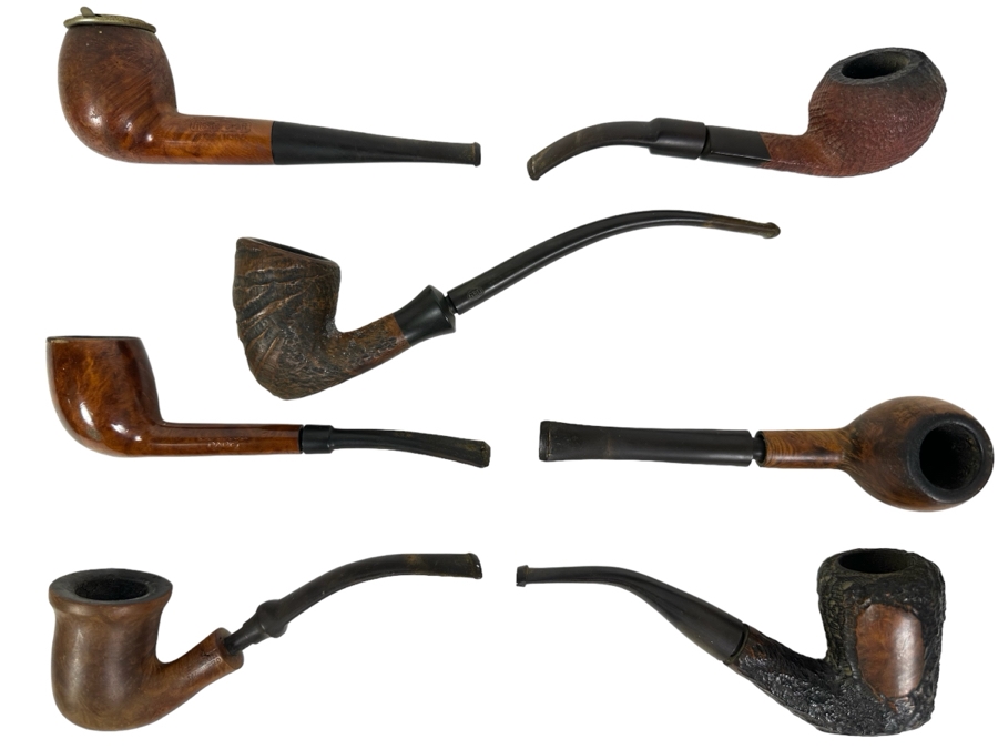 (7) Vintage Wooden Smoking Pipes Collection With Stand: (1) Hilson ...