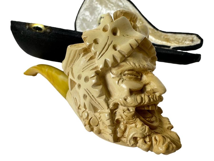 Vintage Turkish Carved Meerschaum Smoking Pipe With Case
