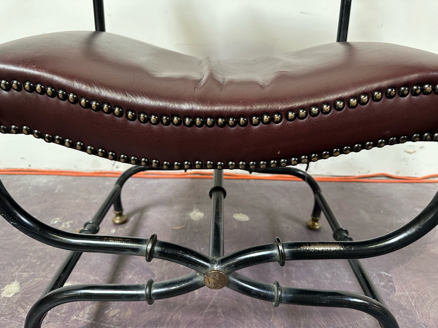 JUST ADDED - Vintage Leather And Metal Savonarola Chair 25W X 21D X 35H [Photo 5]