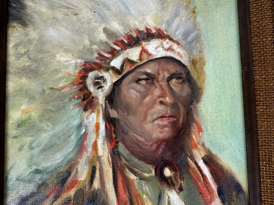 Dr. David D. Michaels Original Oil On Canvas Portrait Of A Native American Chief 9 X 12 Framed 12 X 15 [Photo 3]