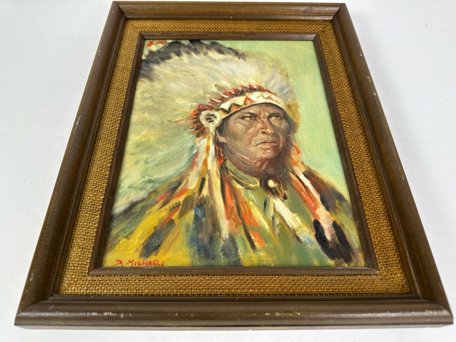 Dr. David D. Michaels Original Oil On Canvas Portrait Of A Native American Chief 9 X 12 Framed 12 X 15 [Photo 7]