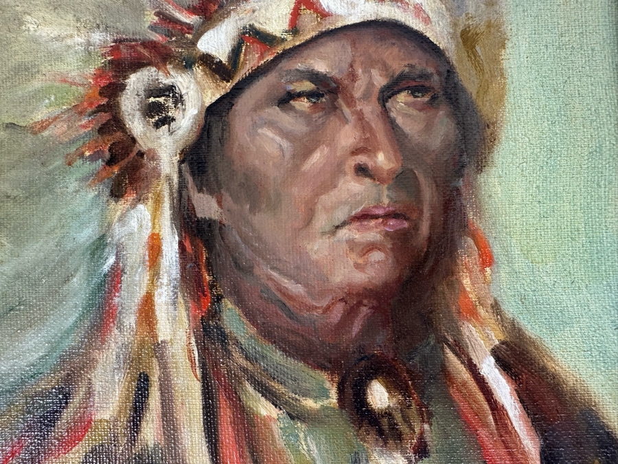 Dr. David D. Michaels Original Oil On Canvas Portrait Of A Native American Chief 9 X 12 Framed 12 X 15 [Photo 4]