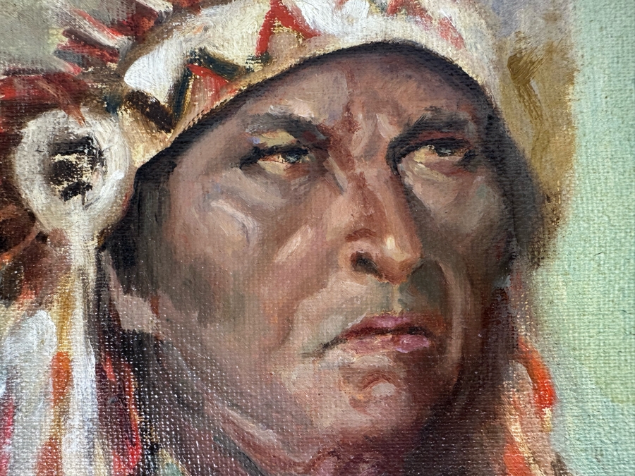 Dr. David D. Michaels Original Oil On Canvas Portrait Of A Native American Chief 9 X 12 Framed 12 X 15 [Photo 5]