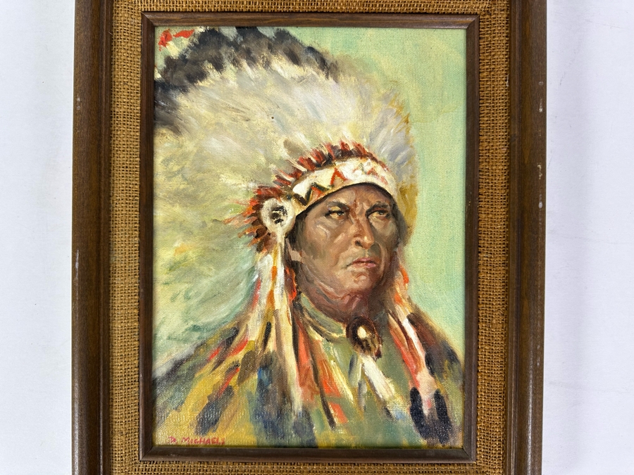 Dr. David D. Michaels Original Oil On Canvas Portrait Of A Native American Chief 9 X 12 Framed 12 X 15 [Photo 2]