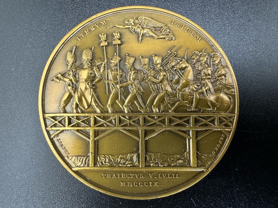 Vintage French Bronze Commemorative Medallion Medal 1809 Napoleon I 1812 Battle Of Aspern-Essling With Original Case 1 9/16'W [Photo 4]