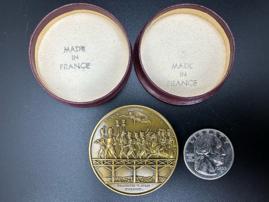 Vintage French Bronze Commemorative Medallion Medal 1809 Napoleon I 1812 Battle Of Aspern-Essling With Original Case 1 9/16'W [Photo 2]