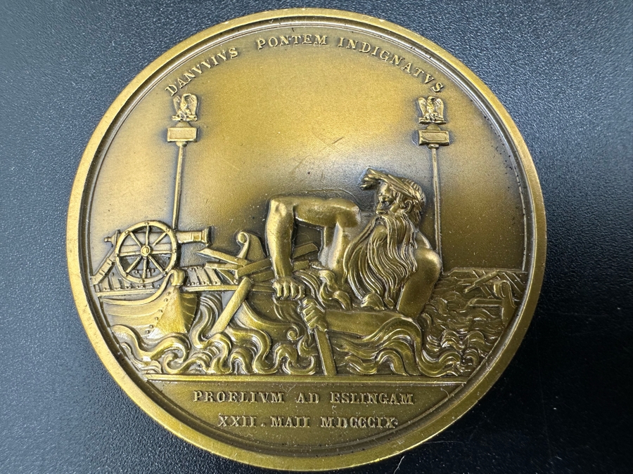 Vintage French Bronze Commemorative Medallion Medal 1809 Napoleon I 1812 Battle Of Aspern-Essling With Original Case 1 9/16'W [Photo 6]