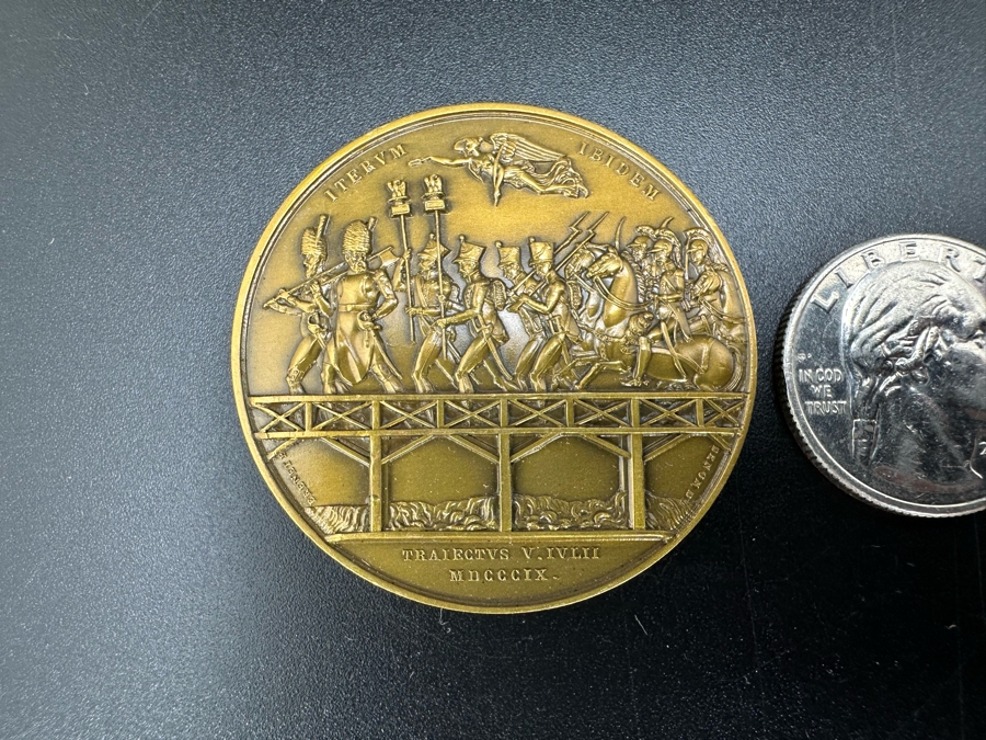 Vintage French Bronze Commemorative Medallion Medal 1809 Napoleon I 1812 Battle Of Aspern-Essling With Original Case 1 9/16'W [Photo 3]