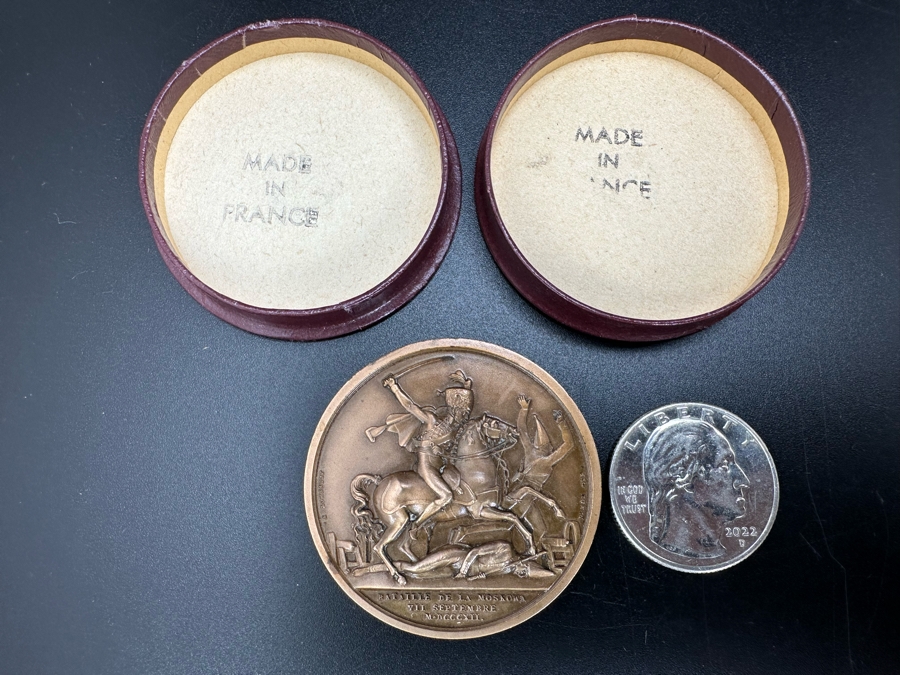 Vintage French Bronze Commemorative Medallion Medal 1812 Napoleon I Battle Of Moskowa With Original Case 1 9/16'W [Photo 2]